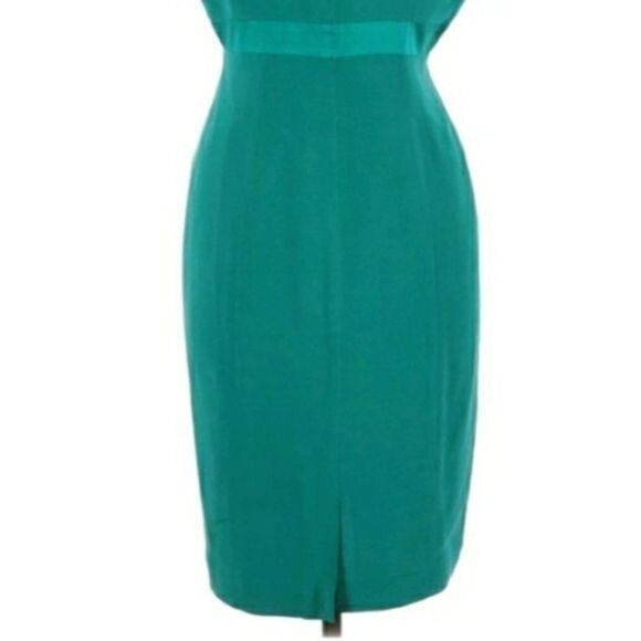 Vtg Adrianna Papell 100% Silk Satin Trim Accents Sheath Dress Green Sz 8 - Picture 9 of 12